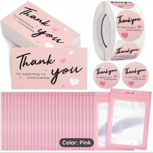 Chic Pink Thank You Card Set with Stickers and Bags NEW